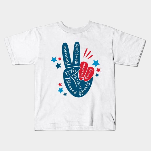 American flag peace sign hand Kids T-Shirt by Hobbybox